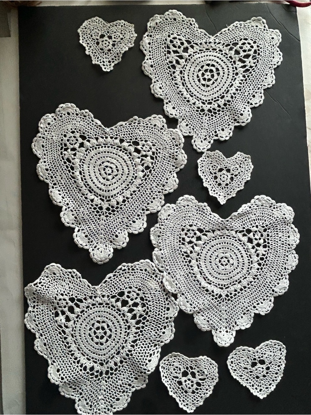 Handmade White Crochet Heart Doilies - Salad Plate/ Coaster Set of 8